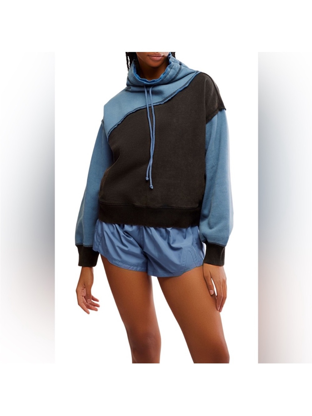 Free People Movement Homestretch Color block Tie Neck Sweatshirt XS Blue cute